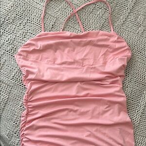 Pink Ruched Spaghetti Strap Dress